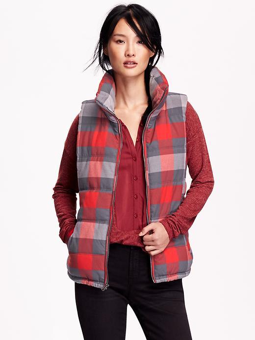 Old Navy Womens Plaid Frost Free Vest Size L Tall - Red Plaid