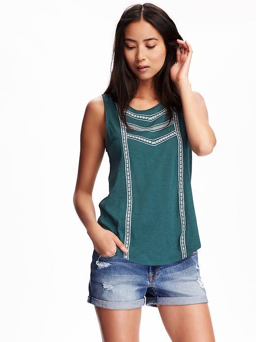 Old Navy Embroidered Slub Knit Sleeveless Top For Women - Emerelda