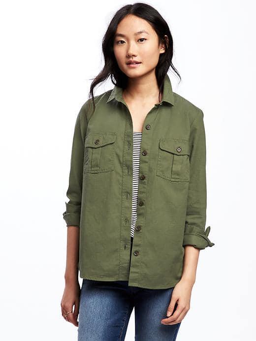 Old Navy Twill Utility Shirt Jacket For Women - I Think Olive