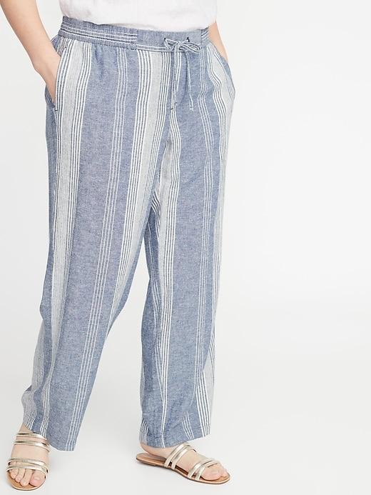 Mid-rise Plus-size Wide-leg Linen-blend Pants