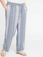 Mid-rise Plus-size Wide-leg Linen-blend Pants