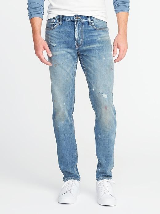 Old Navy Mens Relaxed Slim Built-in Flex Distressed Jeans For Men Authentic Paint Size 33w
