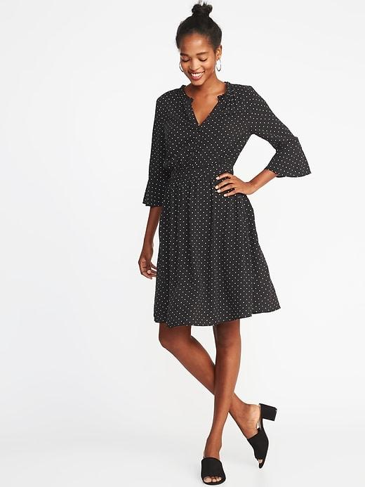 Old Navy Womens Waist-defined Henley Dress For Women Black/white Dots Size Xs