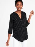 Old Navy Womens Lightweight Polka-dot Popover Shirt For Women Black Dots Size L