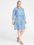 Old Navy Womens Waist-defined Plus-size Tencel Utility Shirt Dress Medium Wash Size 2x