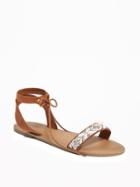 Old Navy Beaded Lace Up Sandals For Women - Tan