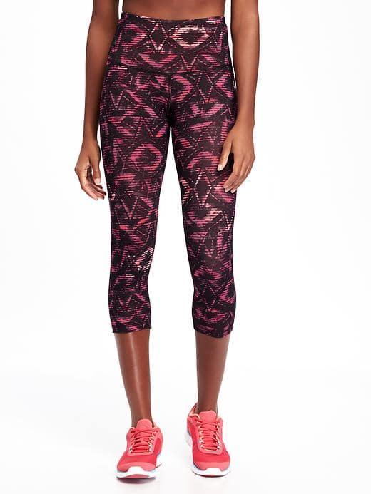 Old Navy Go Dry High Rise Printed Compression Crops For Women - Warm Space Dye