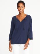 Old Navy Womens Tassel-tie Bell-sleeve Swing Top For Women Lost At Sea Navy Size M