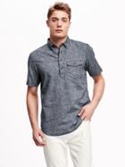 Old Navy Chambray Linen Blend Popover Shirt For Men - Chambray Blue