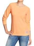Old Navy Womens Terry Fleece Crew Neck Tops - Neon Orange Sherbet