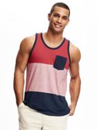 Old Navy Color Block Chest Pocket Tank For Men - Blue & Red Stripe