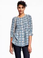 Old Navy Twill Pintuck Tunic For Women - Blue Floral