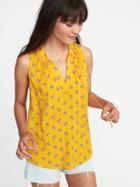Old Navy Womens Relaxed Printed Tie-neck Tank For Women Yellow Print Size Xs