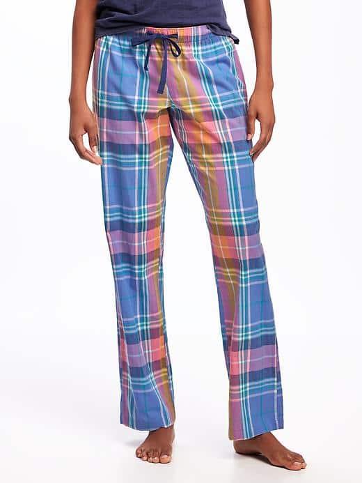 Old Navy Patterned Poplin Sleep Pants For Women - Multi Plaid