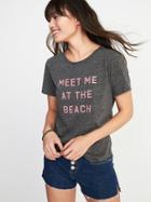 Old Navy Womens Everywear Graphic Crew-neck Tee For Women Meet Me At The Beach Size S