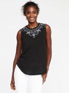 Old Navy Floral Embroidered Linen Blend Tank For Women - Black