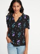 Old Navy Womens Floral-print Puff-sleeve Blouse For Women Black Floral Size L