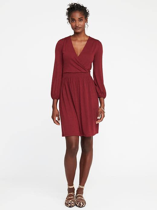 Old Navy Wrap Front Smocked Waist Dress For Women - Gosh Garnet