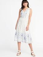 Old Navy Womens Fit & Flare Tie-neck Midi Dress For Women White Floral Size Xl