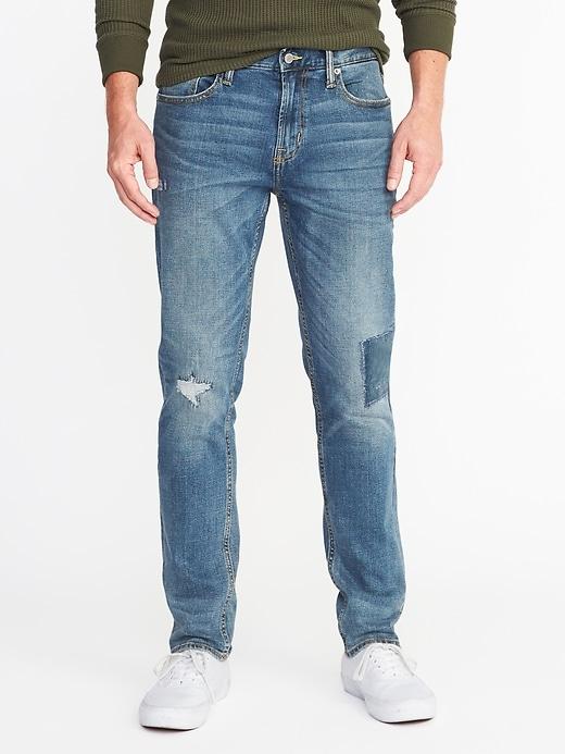Old Navy Mens Slim Built-in Flex Distressed Jeans For Men Light Wash Size 34w