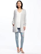 Old Navy Long Textured Open Front Cardi For Women - Light Gray