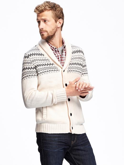 Old Navy Shawl Collar Fair Isle Cardigan For Men - Creme