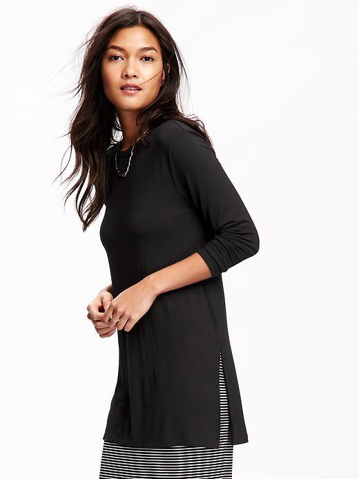 Old Navy Vented Hem Slub Knit Tunic Tee For Women - Black