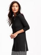 Old Navy Vented Hem Slub Knit Tunic Tee For Women - Black