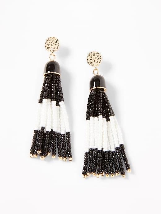 Old Navy Womens Beaded-tassel Drop Earrings For Women Black White Stripe Size One Size