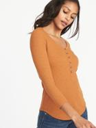 Old Navy Womens Slim-fit Rib-knit Henley For Women Squash Size M