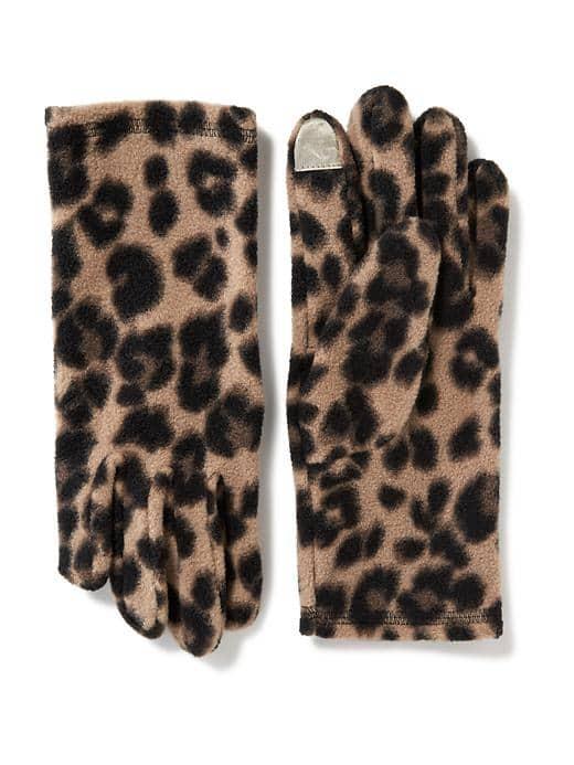 Old Navy Performance Fleece Tech Tip Gloves For Women - Leopard
