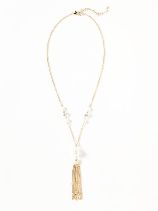 Old Navy Pearl Tassel Pendant Necklace For Women - Ivory