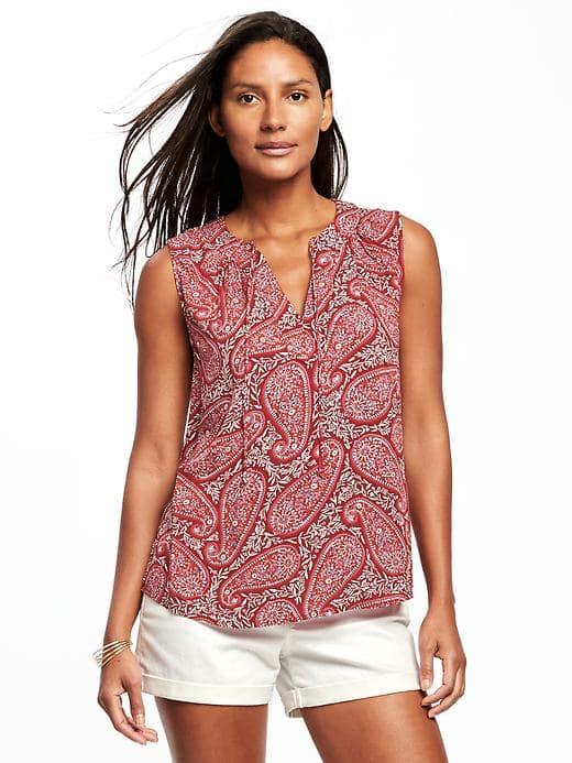 Old Navy Relaxed Tie Front Sleeveless Blouse For Women - Burgundy/paisley