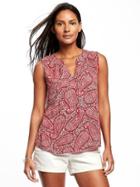 Old Navy Relaxed Tie Front Sleeveless Blouse For Women - Burgundy/paisley