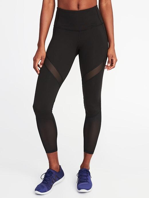 Old Navy Womens High-rise Mesh-trim 7/8-length Leggings For Women Black Size S