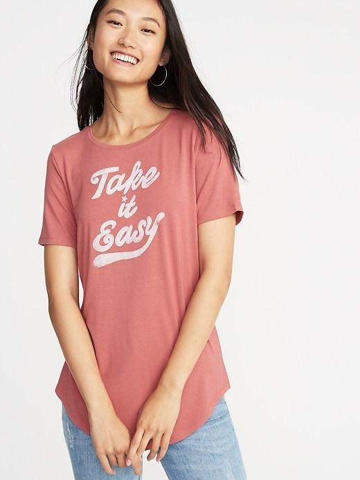 Old Navy Womens Luxe Curved-hem Graphic Tee For Women Take It Easy Size S