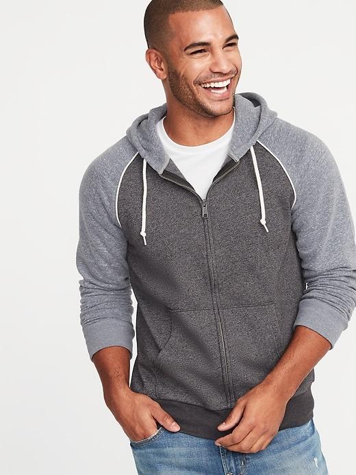 Color-blocked Piped-trim Zip Hoodie For Men
