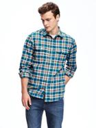 Old Navy Regular Fit Plaid Flannel Pocket Shirt For Men - Apricot In The Act