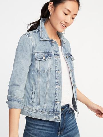 Distressed Denim Jacket For Women