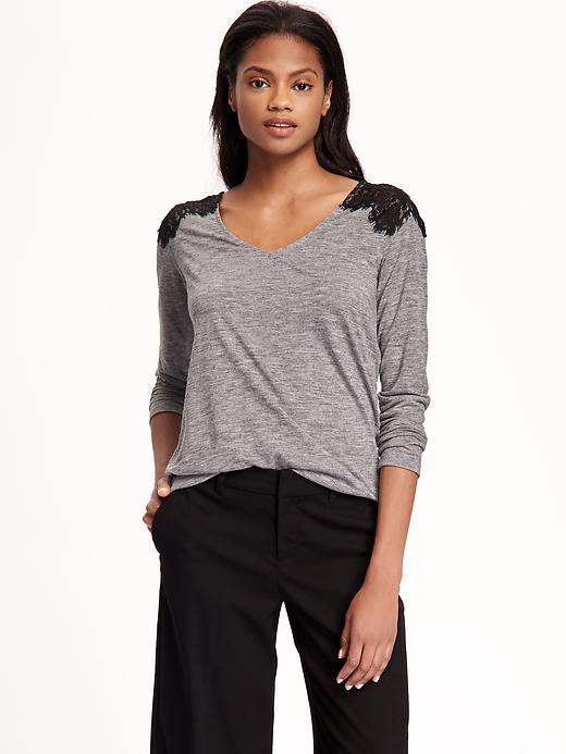 Old Navy Relaxed Lace Shoulder Top For Women - Heather Grey
