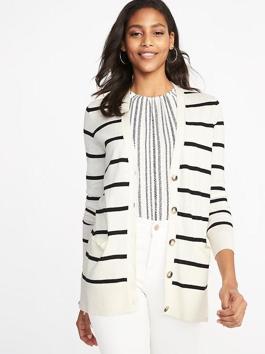 Old Navy Womens Boyfriend V-neck Cardi For Women Black/white Stripe Size L