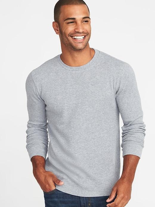Old Navy Mens Soft-washed Thermal-knit Crew-neck Tee For Men Light Gray Heather Size Xs