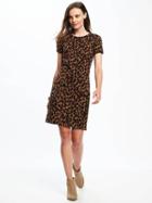 Old Navy Fitted Crew Neck Tee Dress For Women - Brown Leopard