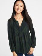 Old Navy Womens Relaxed Plaid Crepe Top For Women Large Green Plaid Size Xl