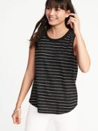 Old Navy Womens Relaxed High-neck Linen-blend Tank For Women Black Stripe Top Size Xs
