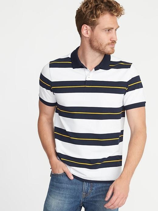 Old Navy Mens Built-in Flex Moisture-wicking Pro Polo For Men Navy/yellow Stripe Size Xxl