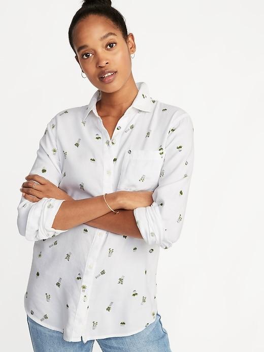 Relaxed Classic Button-front Shirt For Women