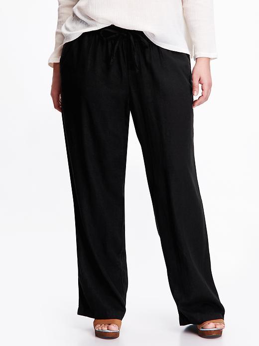 Old Navy Mid Rise Linen Blend Wide Leg Plus - Black