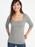 Old Navy Womens Slim-fit Square-neck Tee For Women Dark Heather Gray Size S