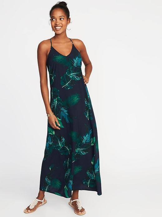 Old Navy Womens Sleeveless Floral Maxi Shift Dress For Women Navy Palm Print Size Xxl